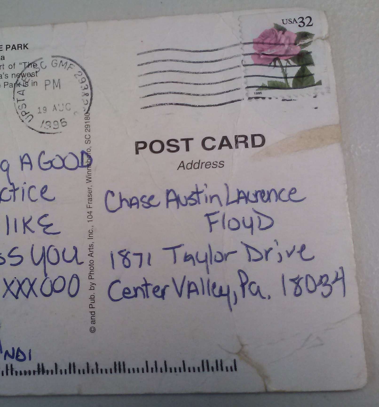 Look at this cool postcard I found addressed to my OLD HOUSE (yah its from 96 but so what...it just goes with this...!)!